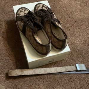 Brown COACH casual shoes and belt